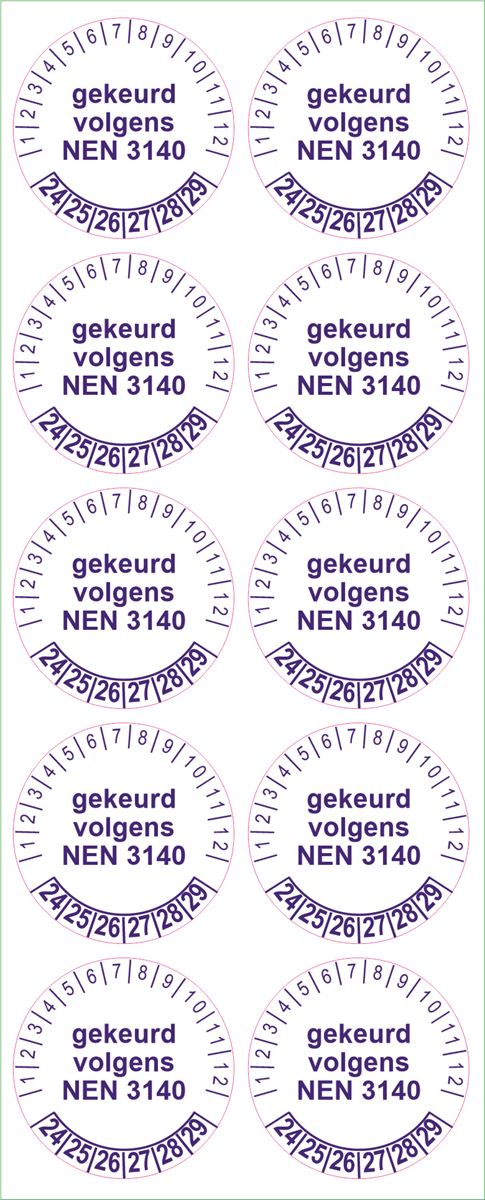 Vel NEN 3140 stickers 20 mm, 10 stuks op vel